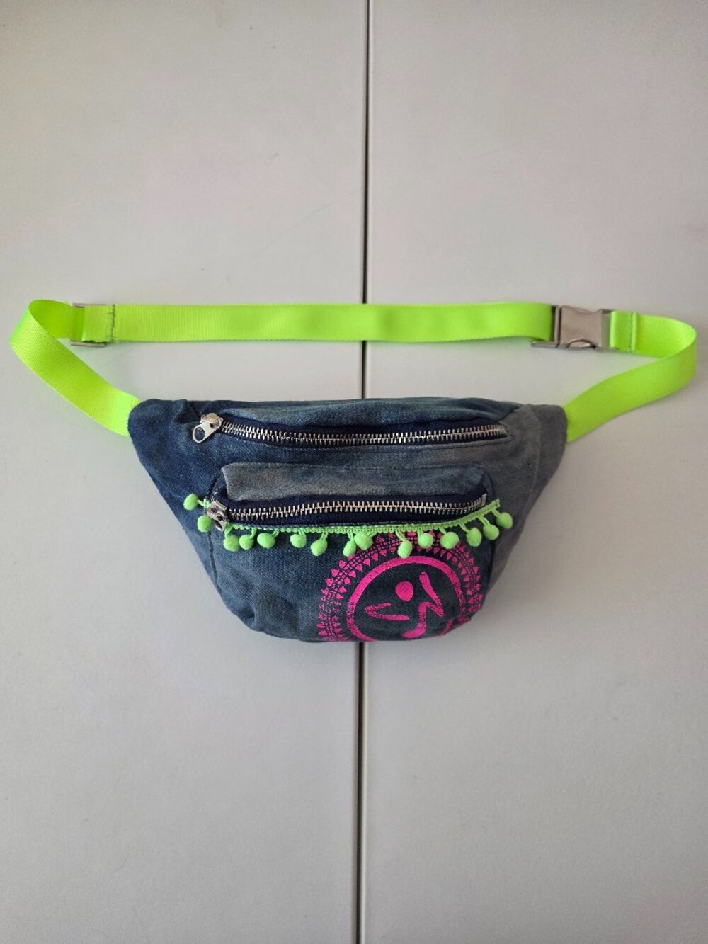 Zumba Denim Fanny Pack Waist Bag Adjustable 3 Zipper Compartments